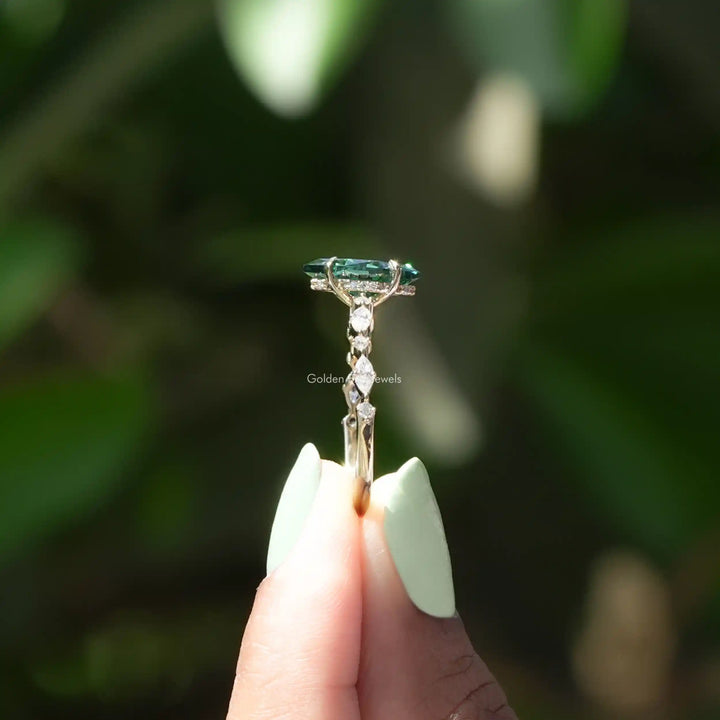 Green Dutch Marquise Moissanite Hidden Halo Ring