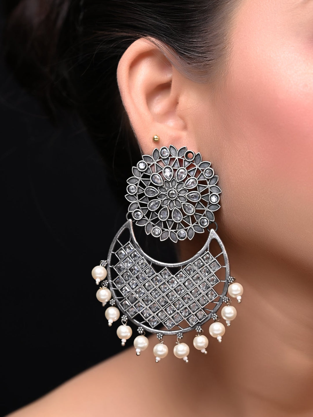 Namita White Oxidised Chandbali