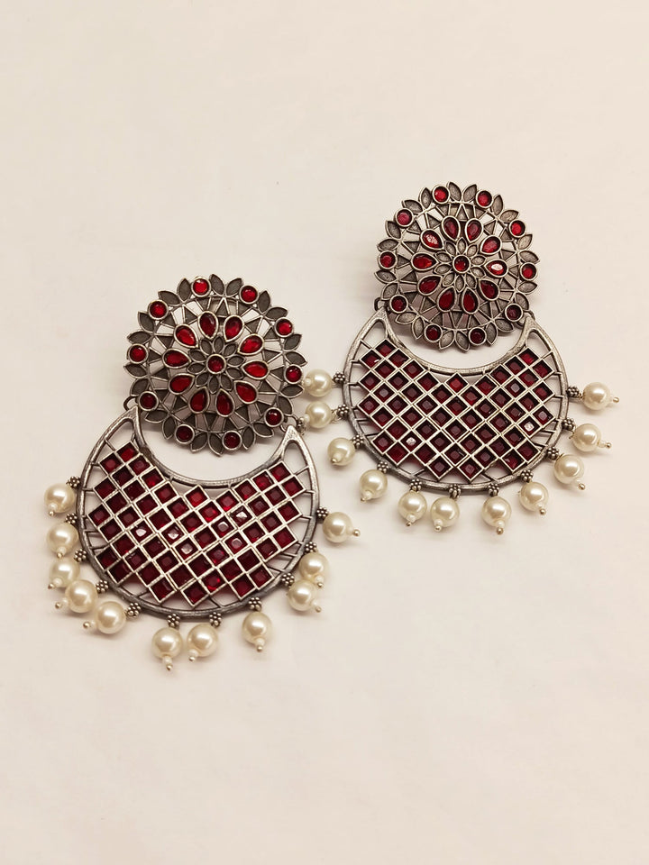 Dhawni Maroon Oxidised Chandbali