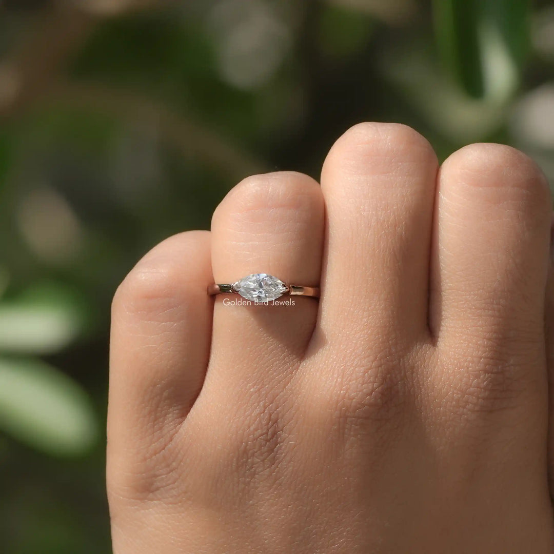 East West Marquise Moissanite Solitaire Ring