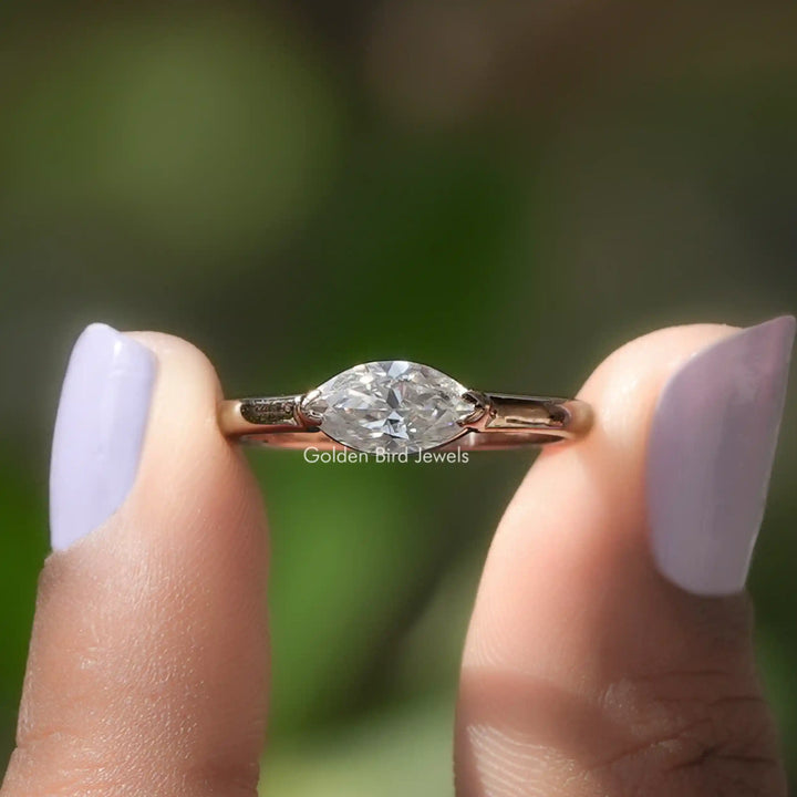 East West Marquise Moissanite Solitaire Ring