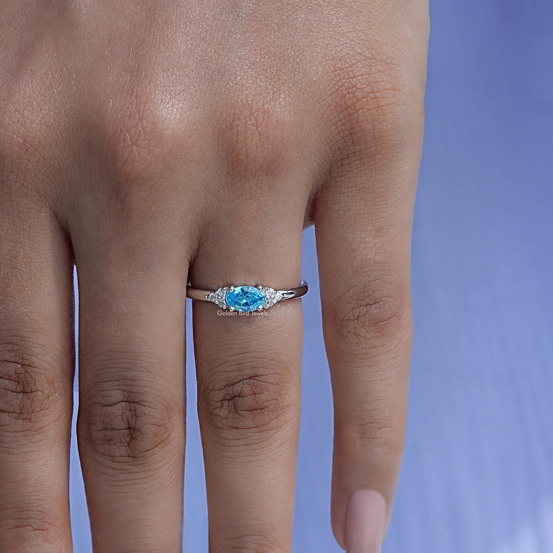 East West Aqua marine Oval Cut Gemstone Ring