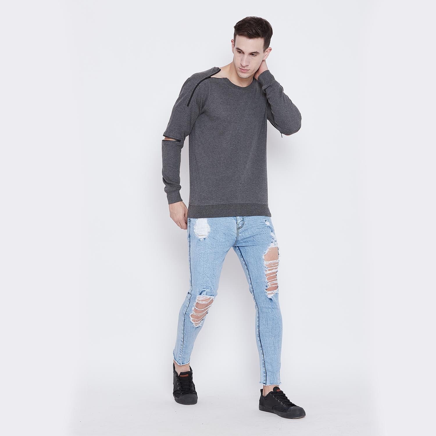 Charcoal Elbow Zipped Sweatshirt