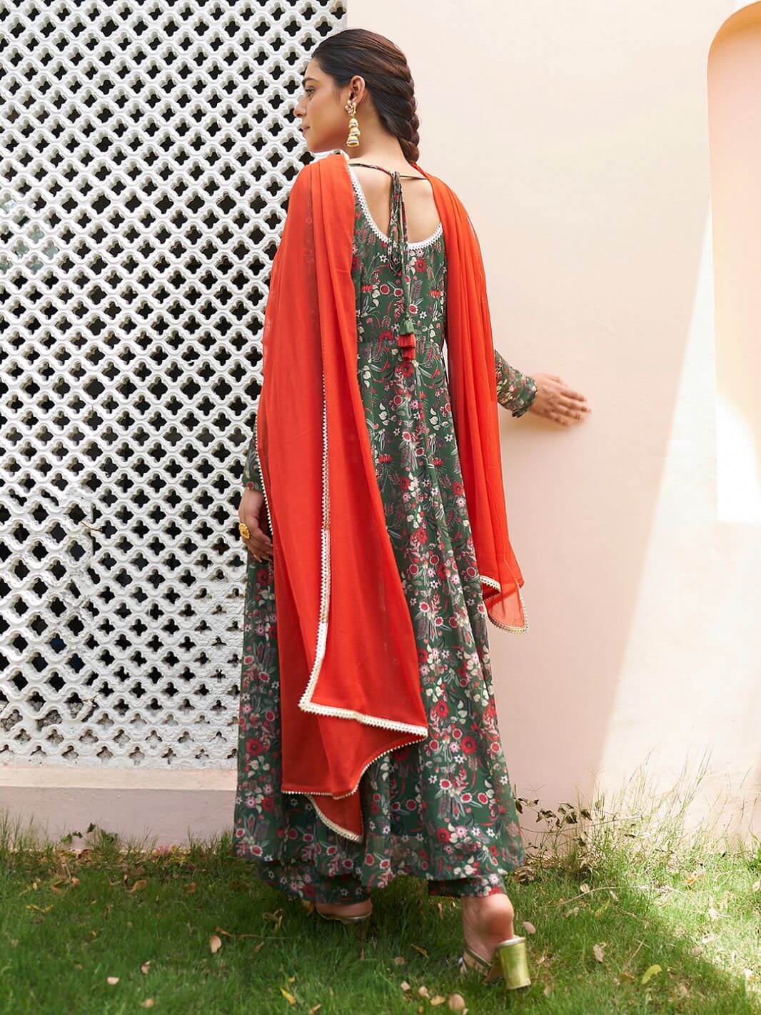 Green Floral Printed Kurta Palazzo Set  - By Janasya