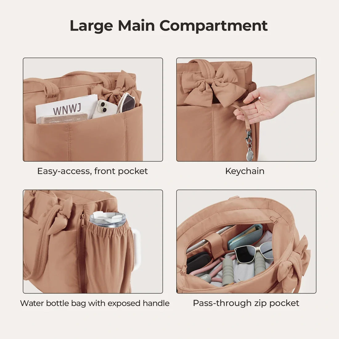 Ounamei Large Nylon Tote Bag for Women | Work Laptop Gym Travel Shoulder Bag with Yoga Mat Strap 23L