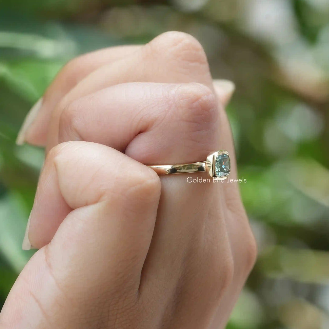 Elongated Cushion Cut Moissanite Bezel Ring