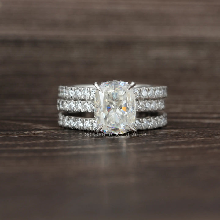 Elongated Cushion Cut Moissanite Engagement Ring Set