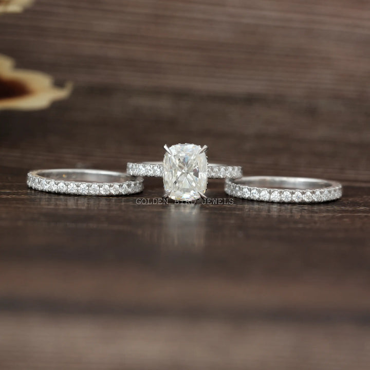 Elongated Cushion Cut Moissanite Engagement Ring Set