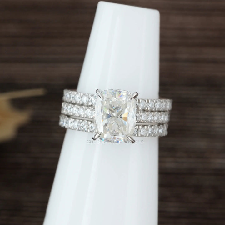 Elongated Cushion Cut Moissanite Engagement Ring Set