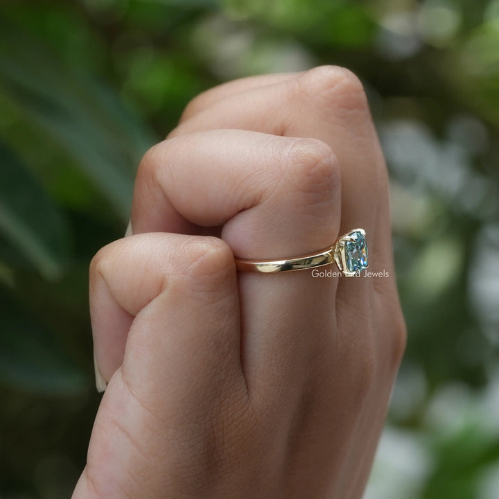 Blue Elongated Cushion Moissanite Engagement Ring