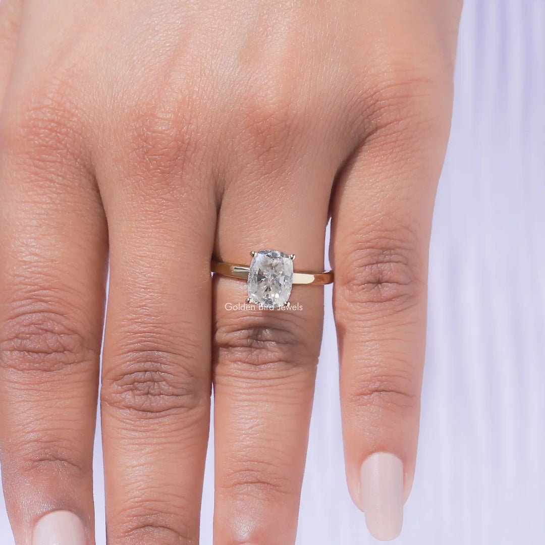 Colorless Elongated Cushion Cut Solitaire Moissanite Ring