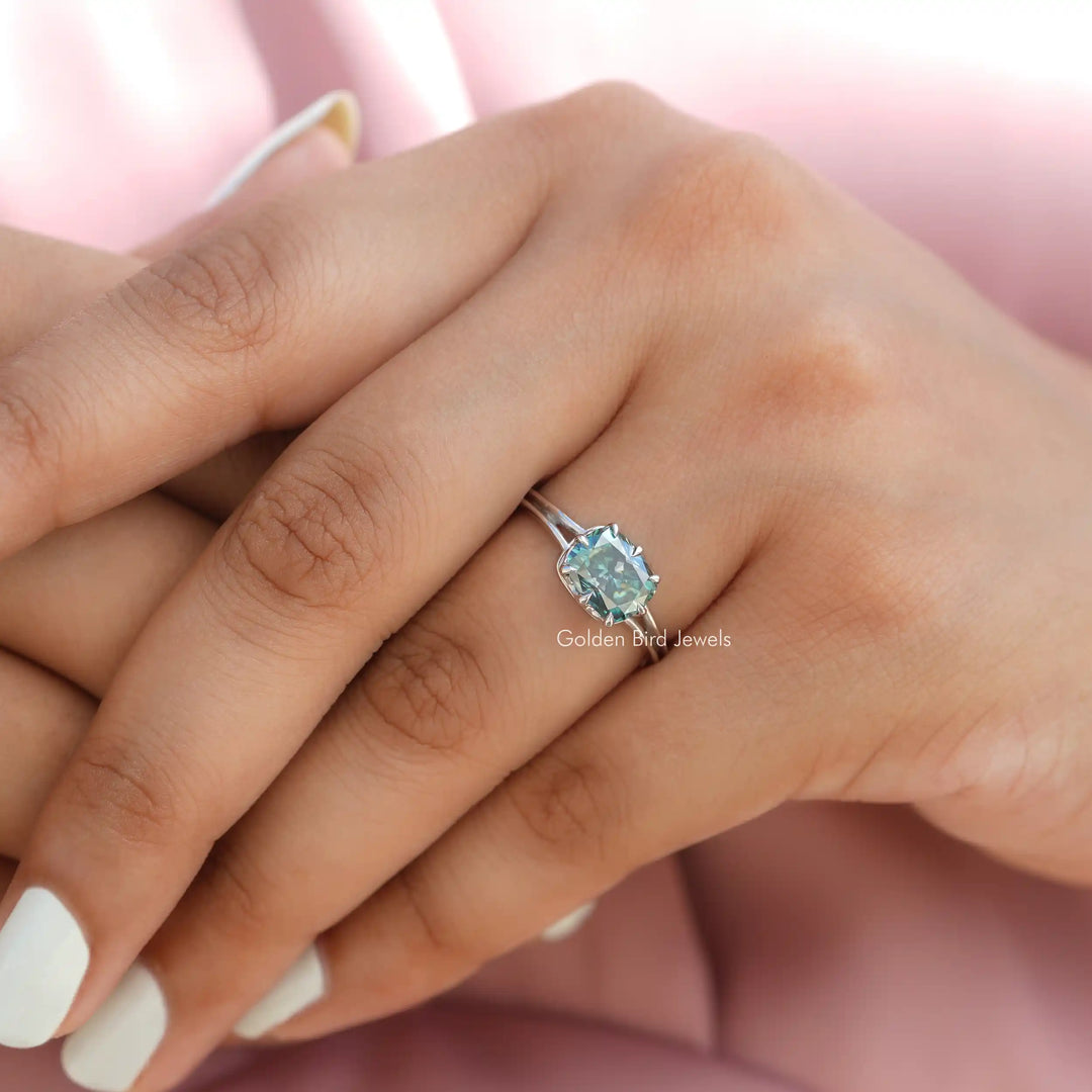 Elongated Cushion Cut Moissanite Solitaire Ring