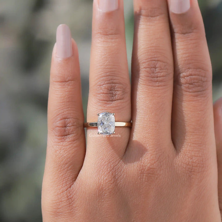 Colorless Elongated Cushion Cut Solitaire Moissanite Ring