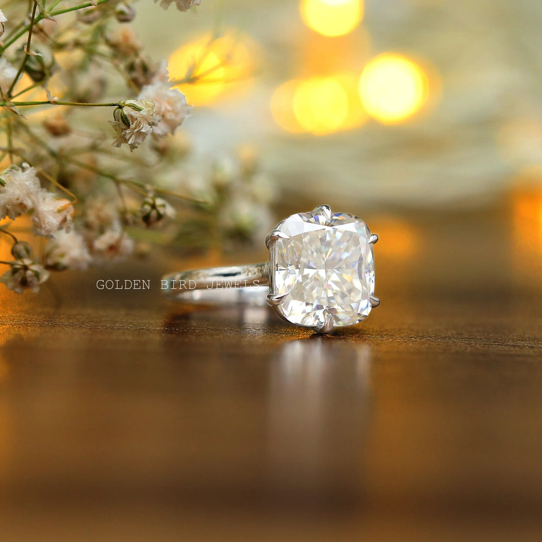 Elongated Cushion Cut Moissanite Solitaire Engagement Ring