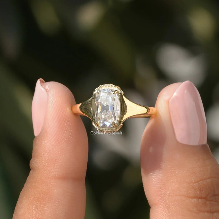 Elongated Old Mine Cushion Cut Moissanite Ring