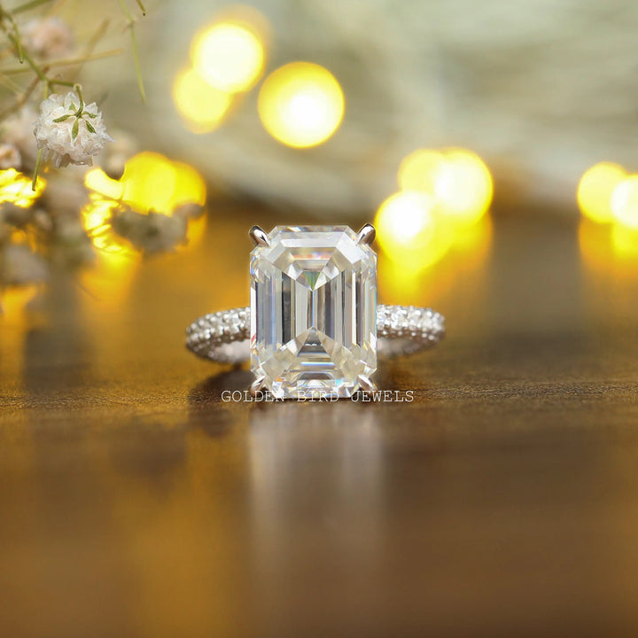 Emerald Cut Moissanite Engagement White Gold Ring