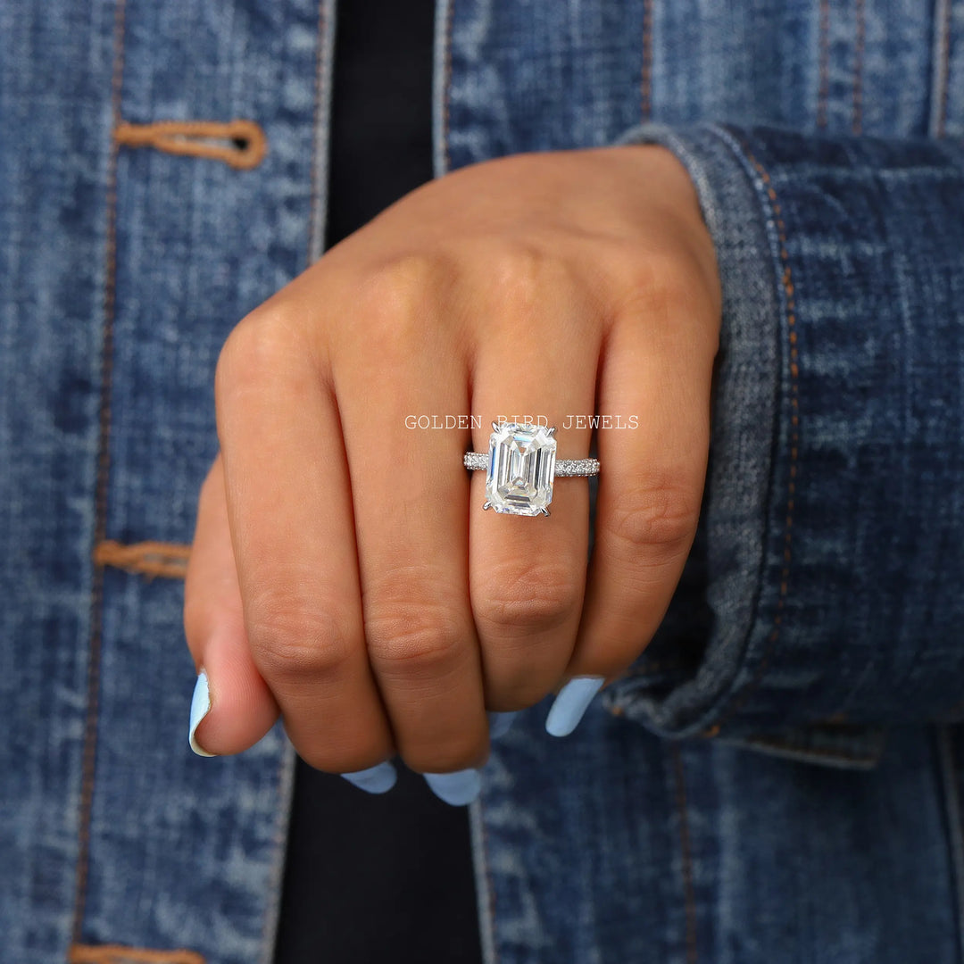 Emerald Cut Moissanite Engagement White Gold Ring