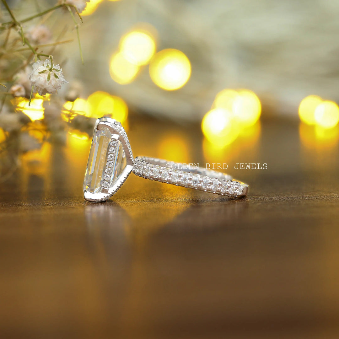 Emerald Cut Moissanite Engagement White Gold Ring