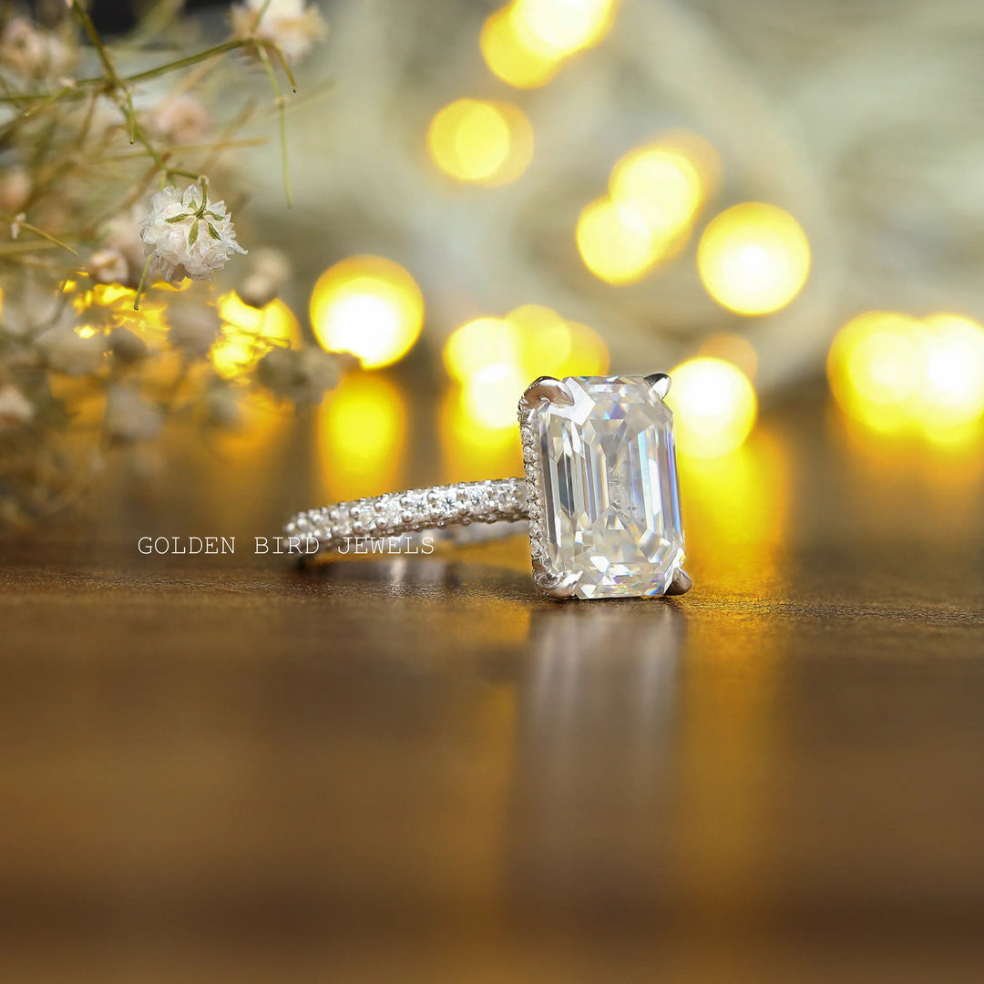 Emerald Cut Moissanite Engagement White Gold Ring