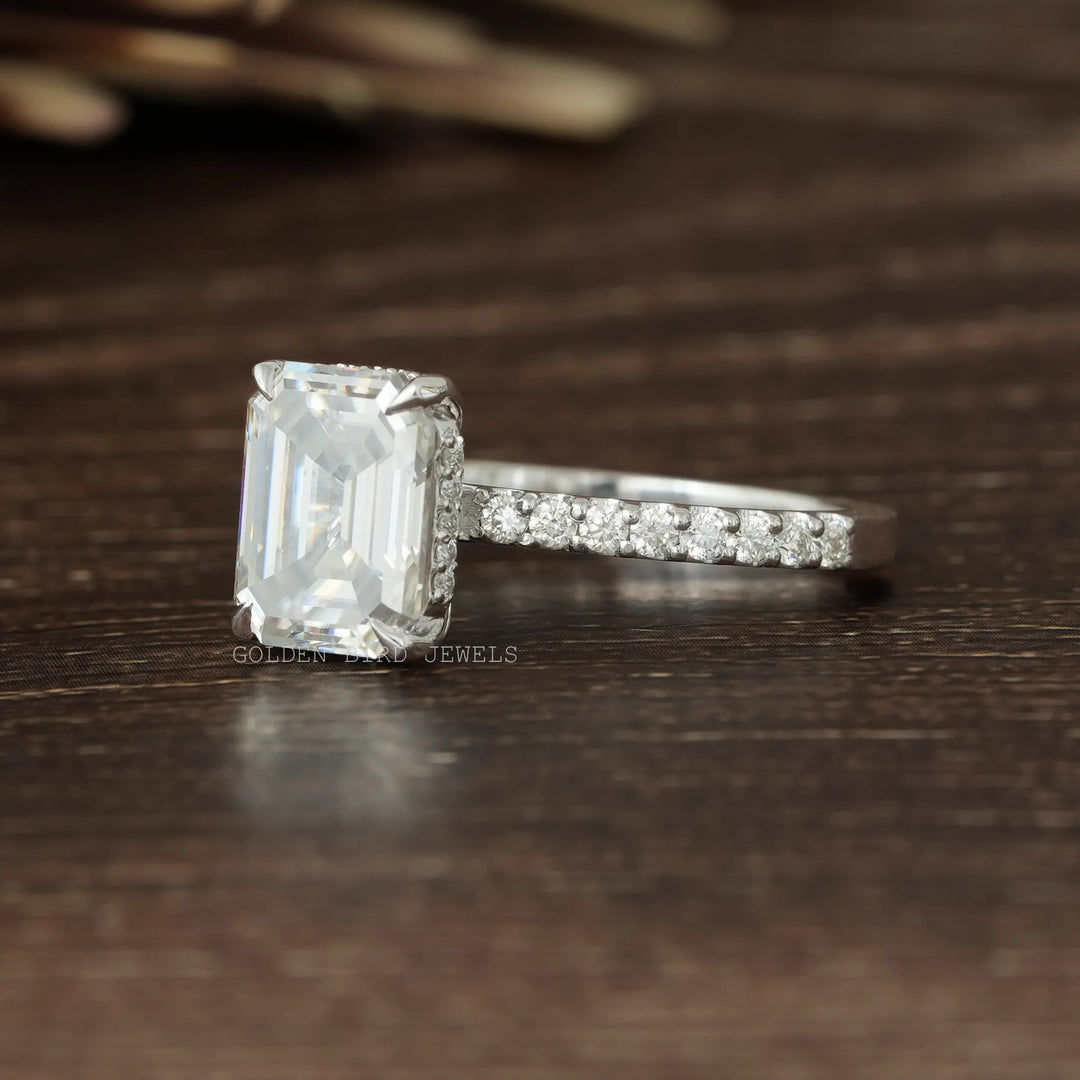 Emerald Cut Hidden Halo Moissanite Ring