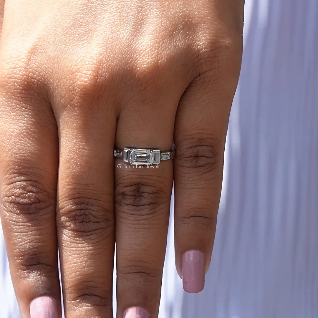 Emerald And Baguette Moissanite Engagement Ring