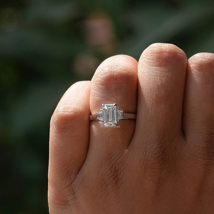 Three Stone Emerald Cut Diamond Ring