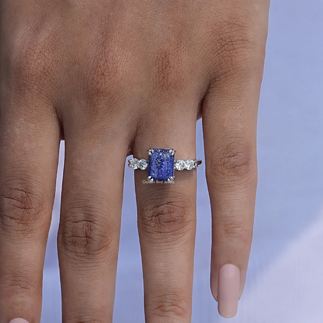 Blue Emerald Cut Gemstone Engagement Ring