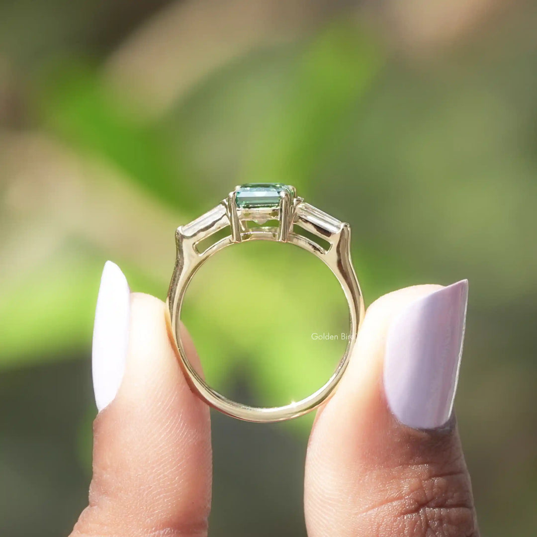 Green Emerald Cut Moissanite Engagement Ring