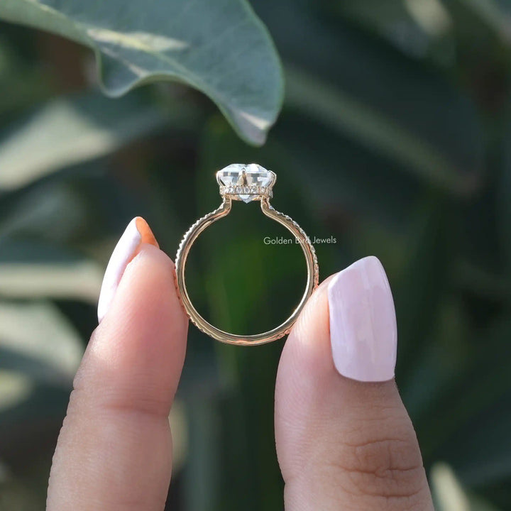 Emerald Cut Moissanite Hidden Halo Engagement Ring