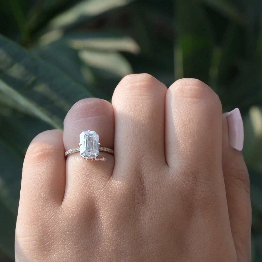 Emerald Cut Moissanite Hidden Halo Engagement Ring