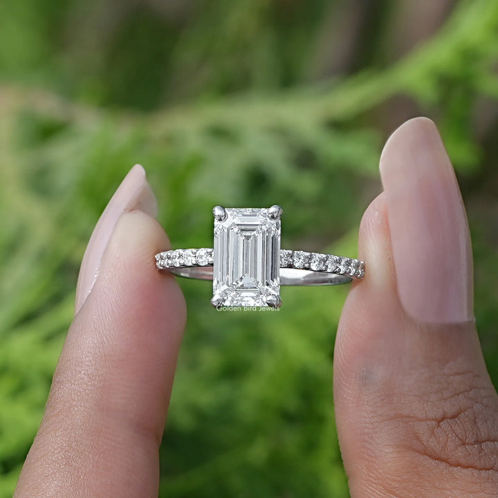 Emerald Cut Solitaire Accent Lab Diamond Ring