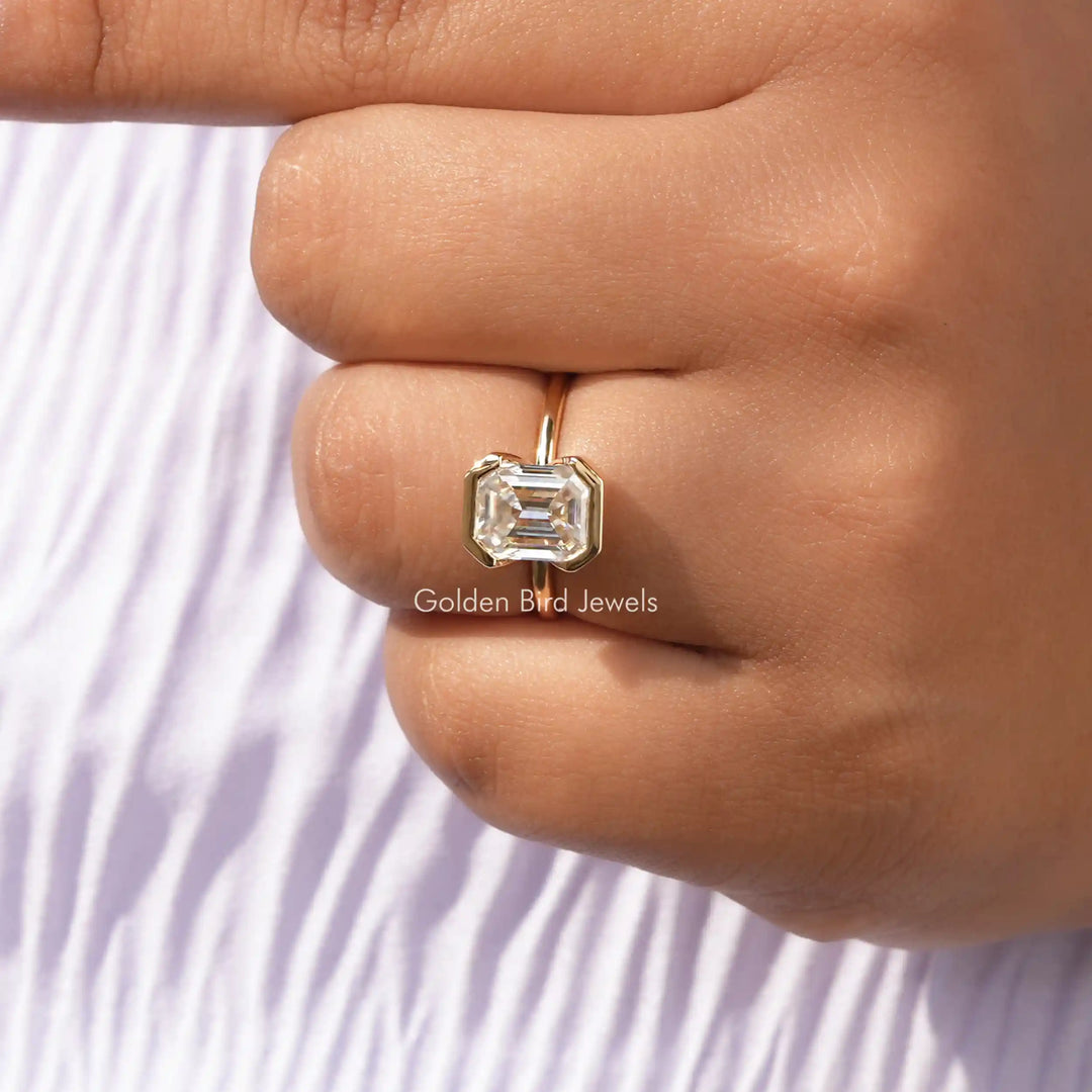 Bezel Set Emerald Cut Moissanite Engagement Ring