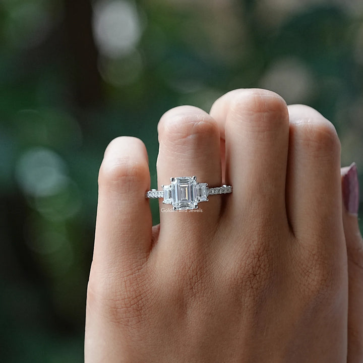 Emerald Cut Three Stone Moissanite Engagement Ring