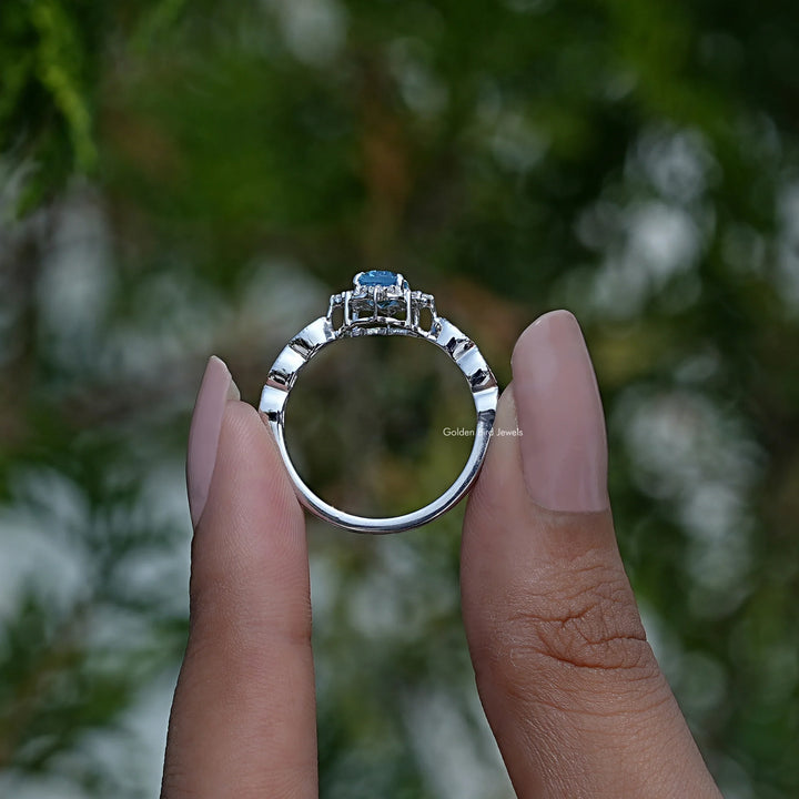 Emerald Cut London Blue Topaz Gemstone Halo Ring