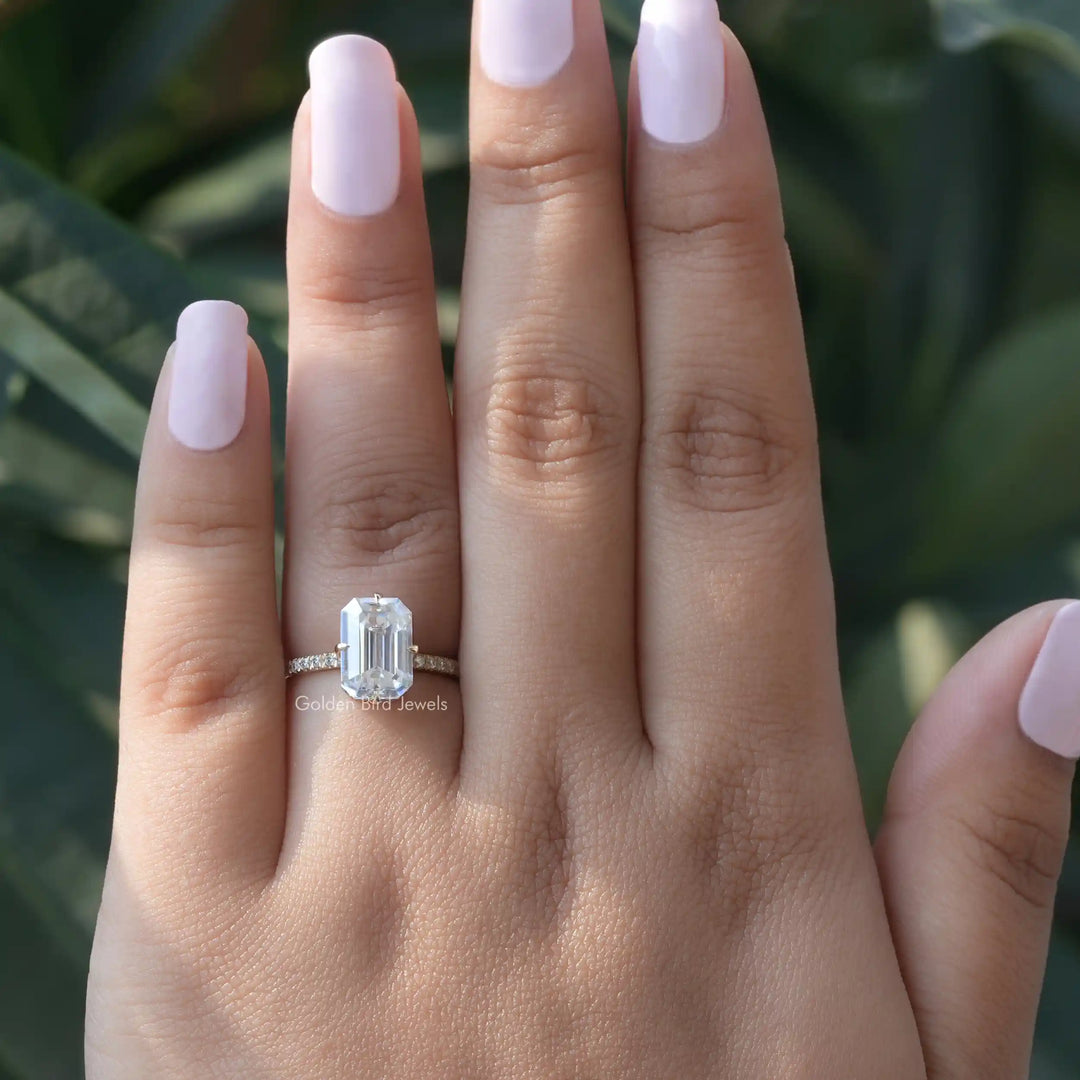 Emerald Cut Moissanite Hidden Halo Engagement Ring