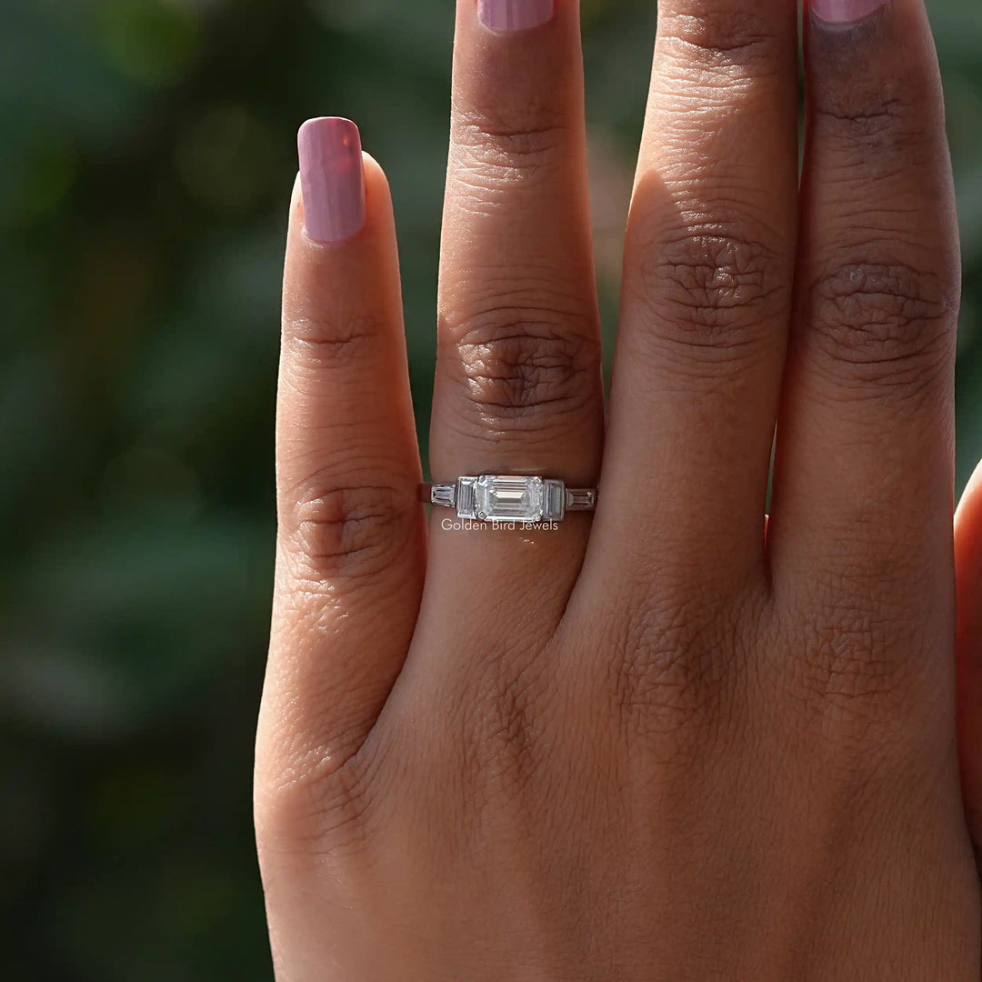 Emerald And Baguette Moissanite Engagement Ring