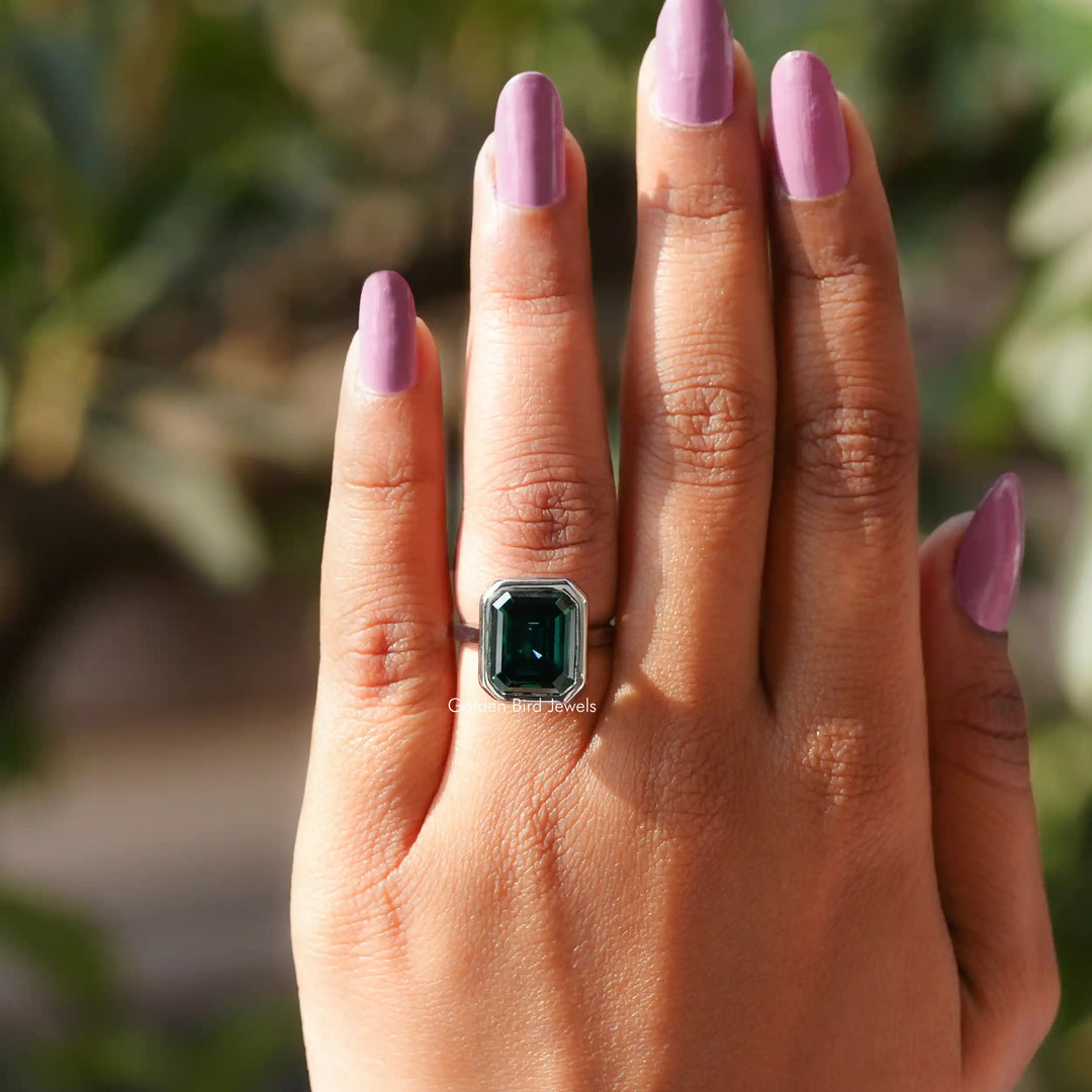 Dark Green Emerald Moissanite Solitaire Ring