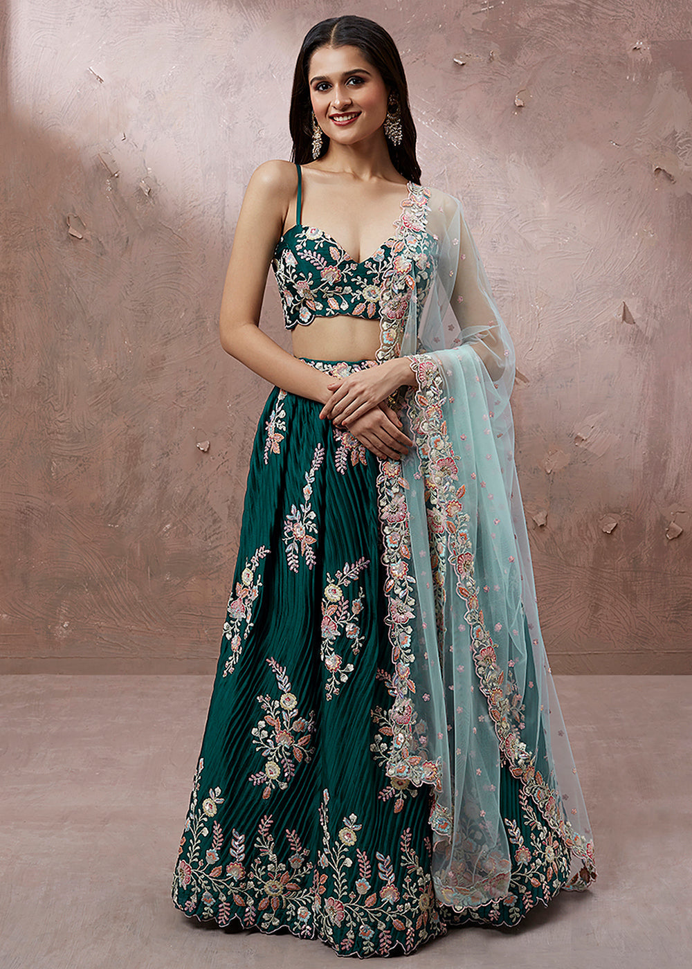 Teal Green Georgette Designer Lehenga Choli with Zari, Sequins & Thread work