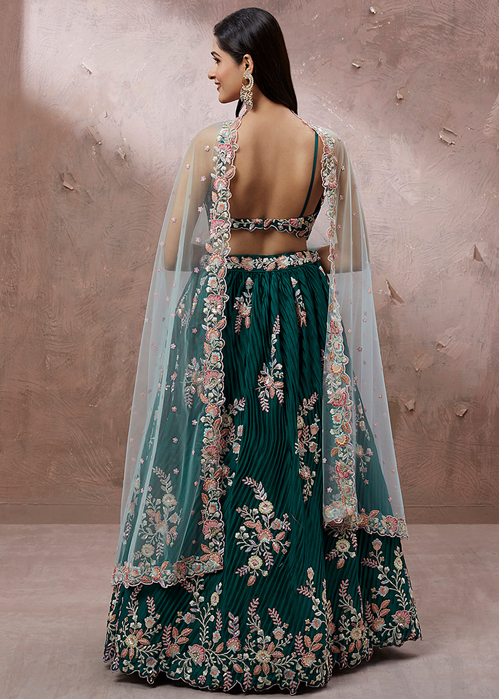 Teal Green Georgette Designer Lehenga Choli with Zari, Sequins & Thread work