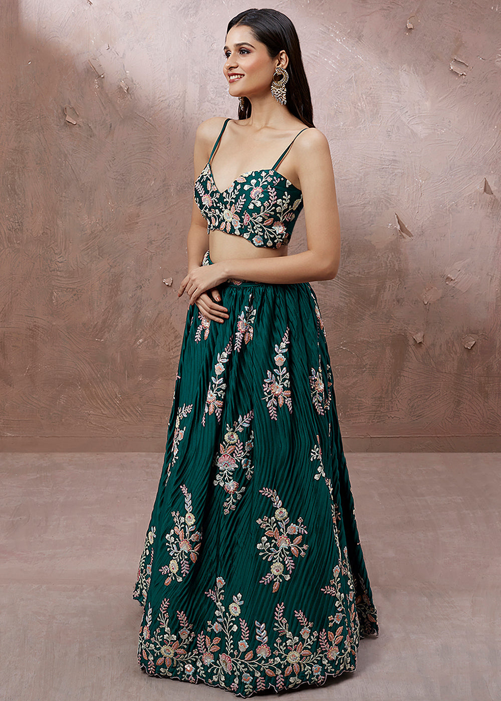 Teal Green Georgette Designer Lehenga Choli with Zari, Sequins & Thread work