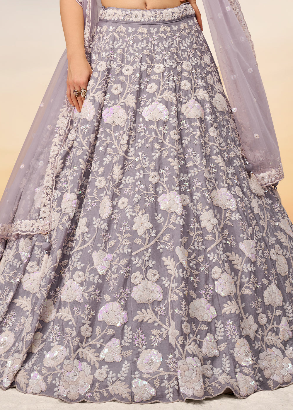 Floral Mauve Purple Georgette Lehenga Choli with Sequins & Zarkan Embroidery work | Ready To Wear - qivii