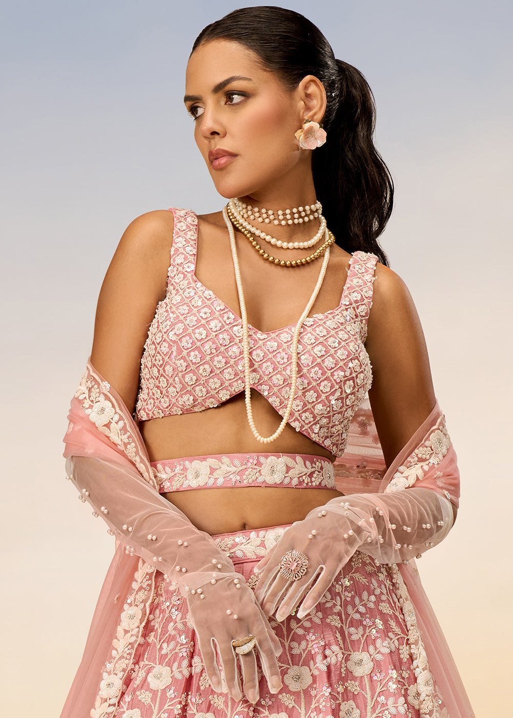 Flamingo Pink Georgette Lehenga Choli with Sequins & Zarkan Embroidery work | Ready To Wear - qivii