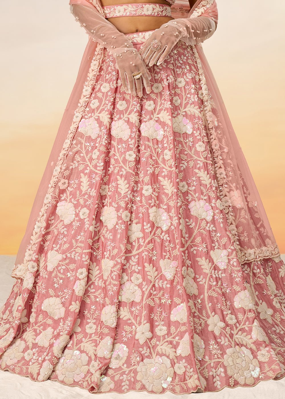 Flamingo Pink Georgette Lehenga Choli with Sequins & Zarkan Embroidery work | Ready To Wear - qivii