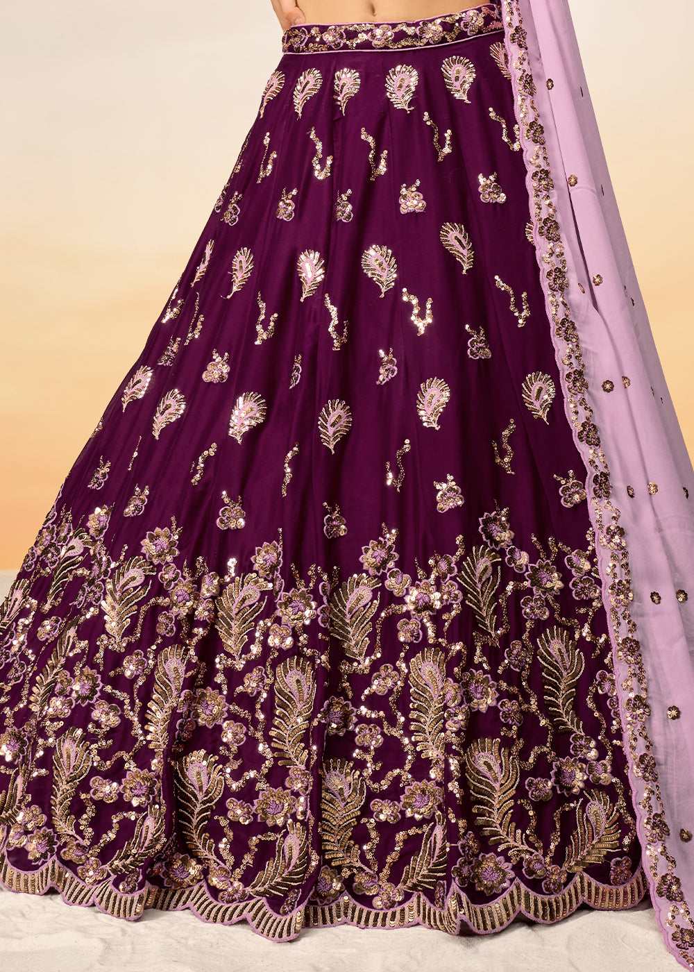Sangria Purple Georgette Lehenga Choli with Heavy Sequins Embroidery work | Ready To Wear - qivii