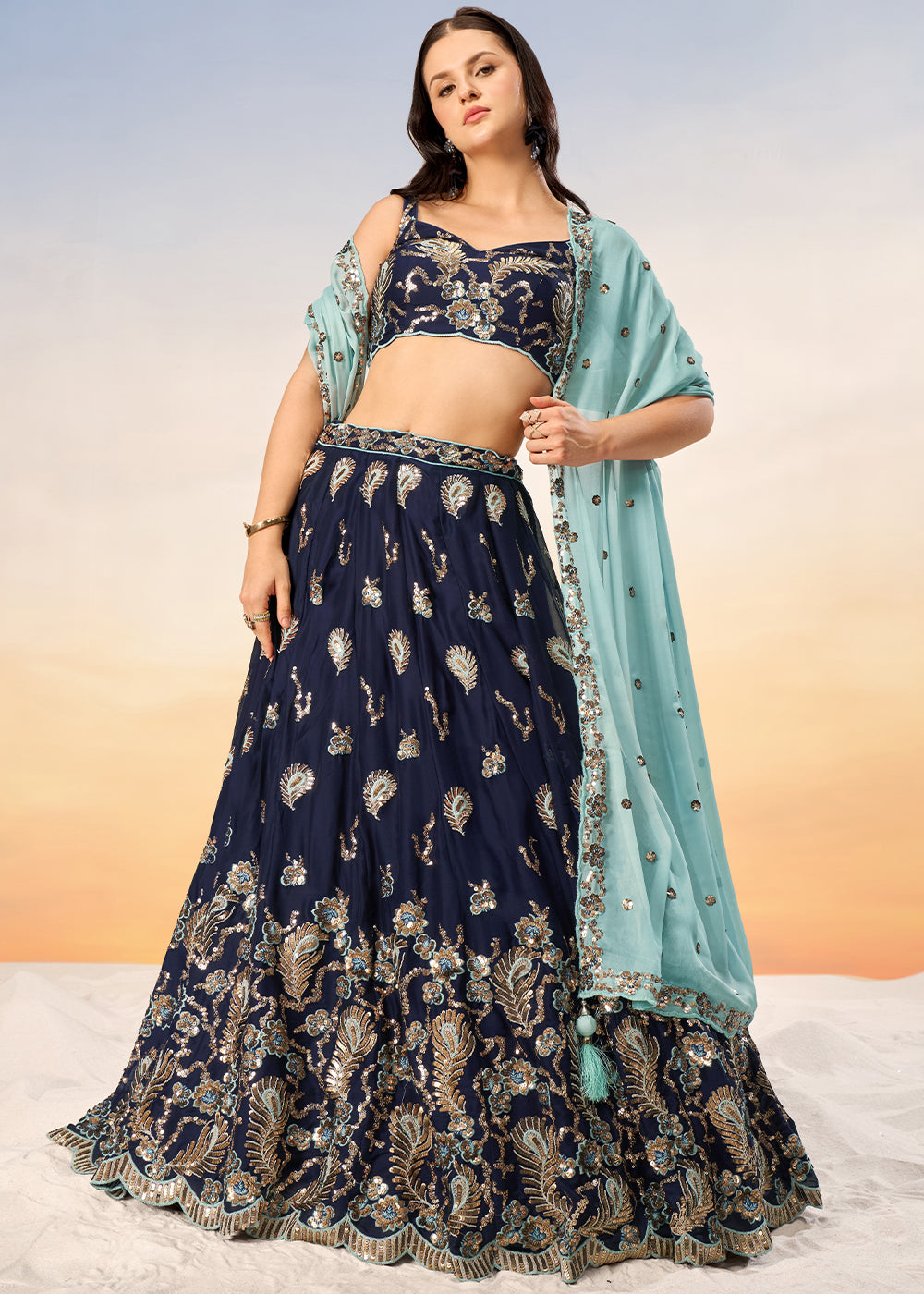 Navy Blue Georgette Lehenga Choli with Heavy Sequins Embroidery work | Ready To Wear - qivii