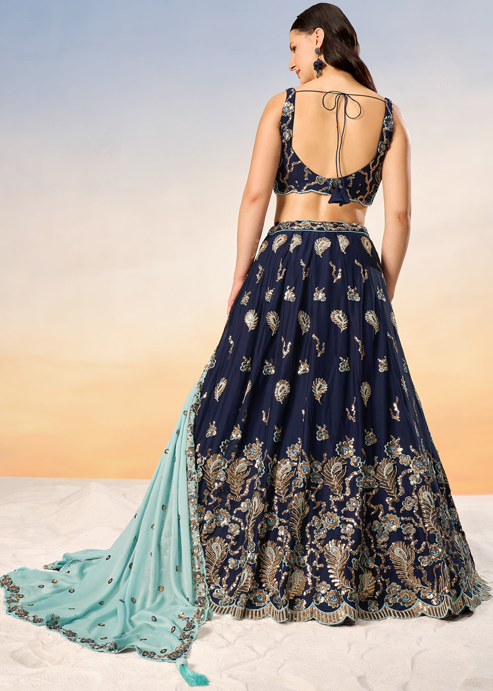 Navy Blue Georgette Lehenga Choli with Heavy Sequins Embroidery work | Ready To Wear - qivii
