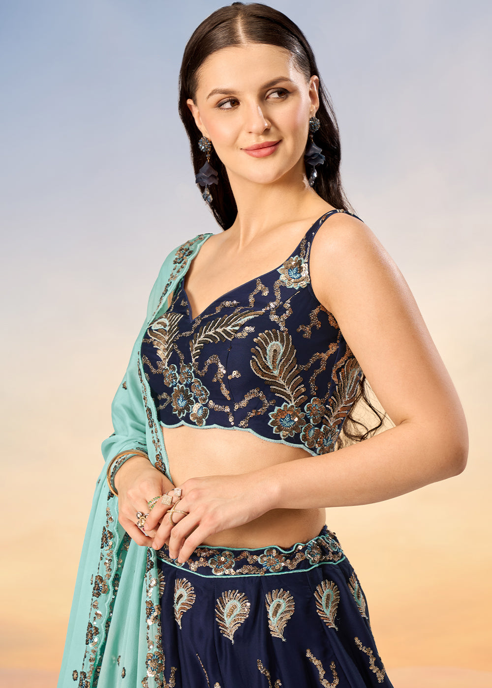 Navy Blue Georgette Lehenga Choli with Heavy Sequins Embroidery work | Ready To Wear - qivii