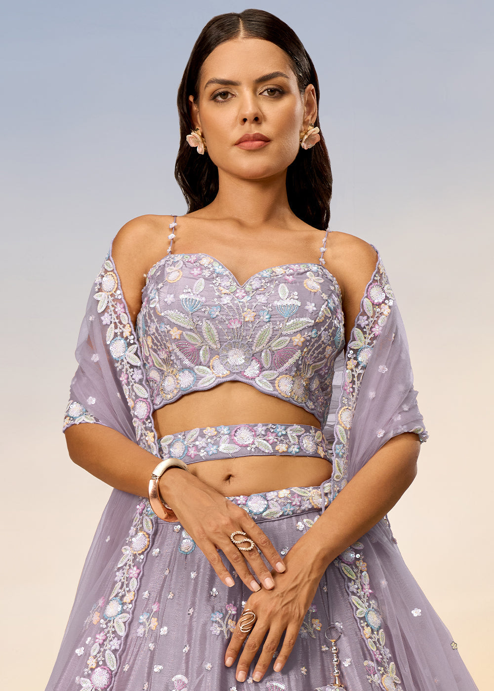 Mauve Purple Chiffon Lehenga Choli with Sequins & Thread Embroidery work | Ready To Wear - qivii
