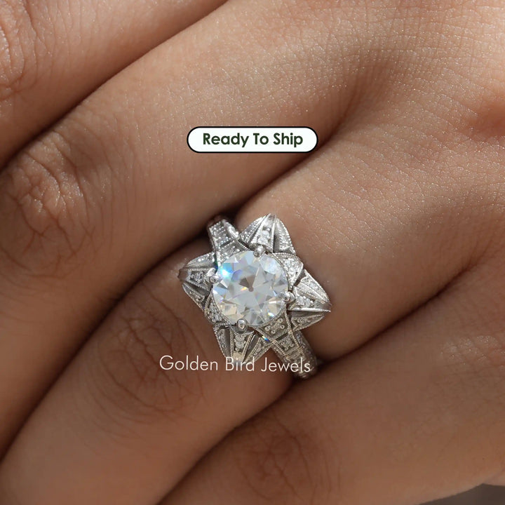 European Round Cut Moissanite Vintage Ring