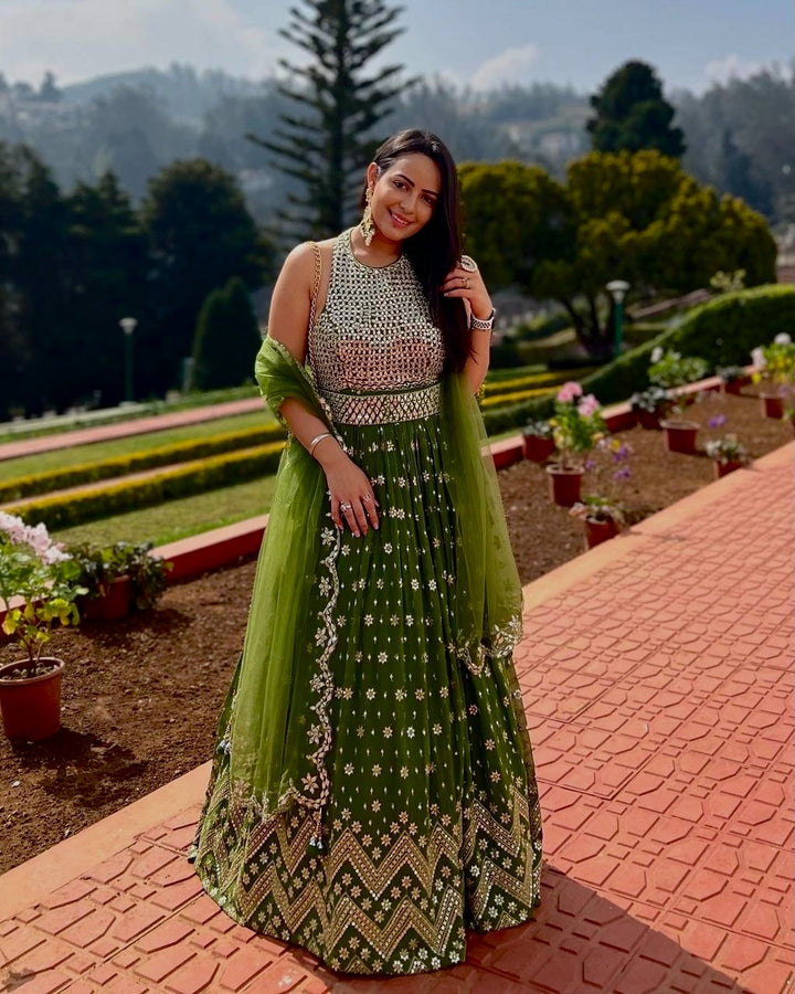 Pista Georget lehnga with 9mm sequence zari work Lehenga Choli